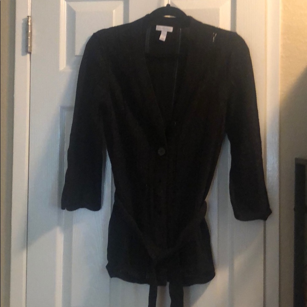 Black button/tie sweater